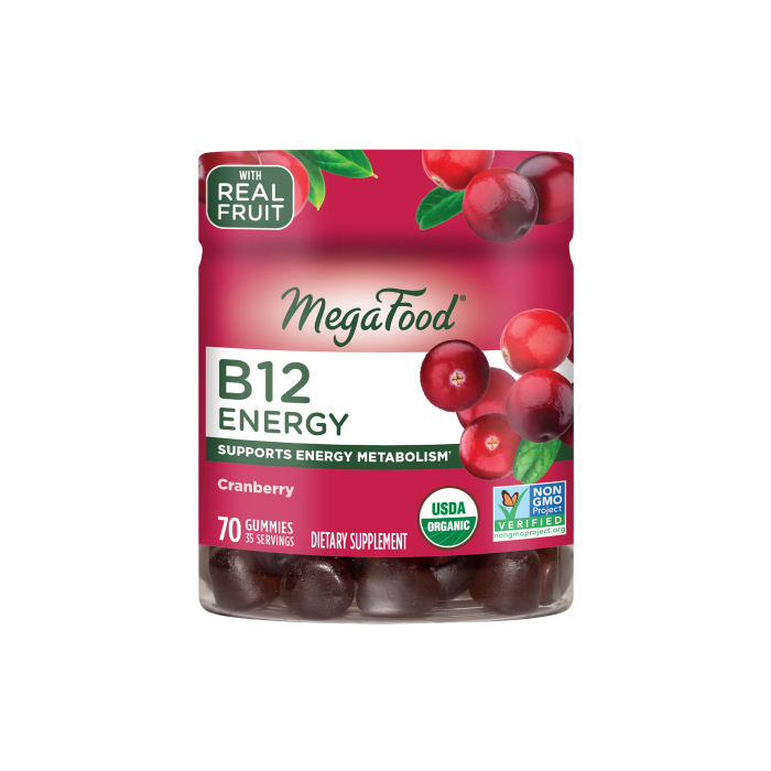 MegaFood B12 Energy Gummies, Cranberry, 70 Count