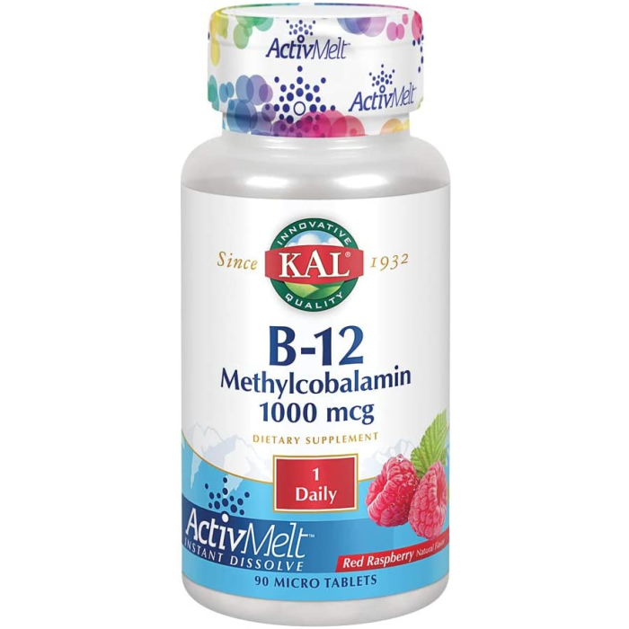 KAL B-12 Methylcobalamin 1000 mcg, 90 Raspberry ActivMelt Tablets