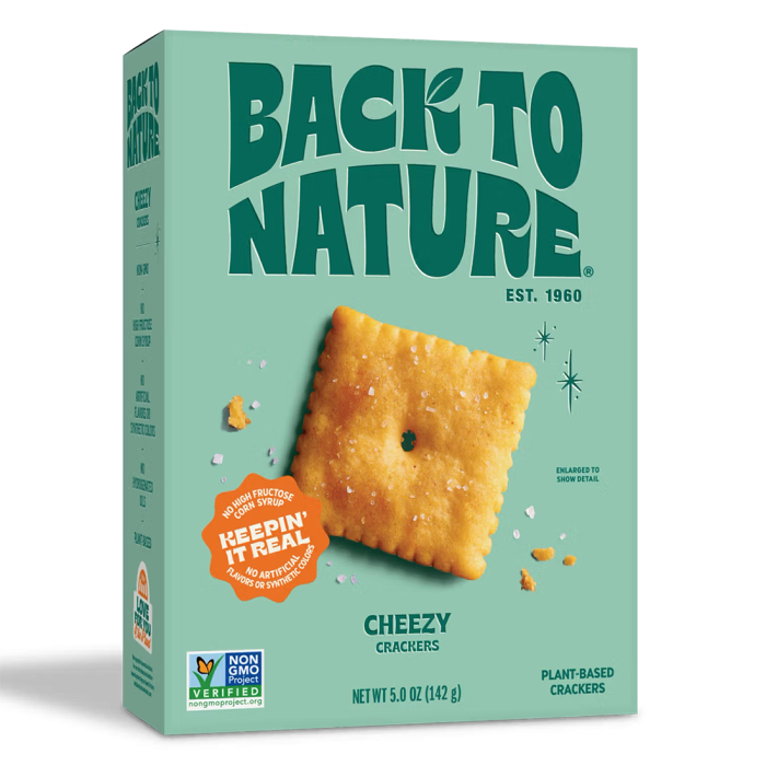 Back To Nature Cheezy Square Crackers, 5oz. - Front view