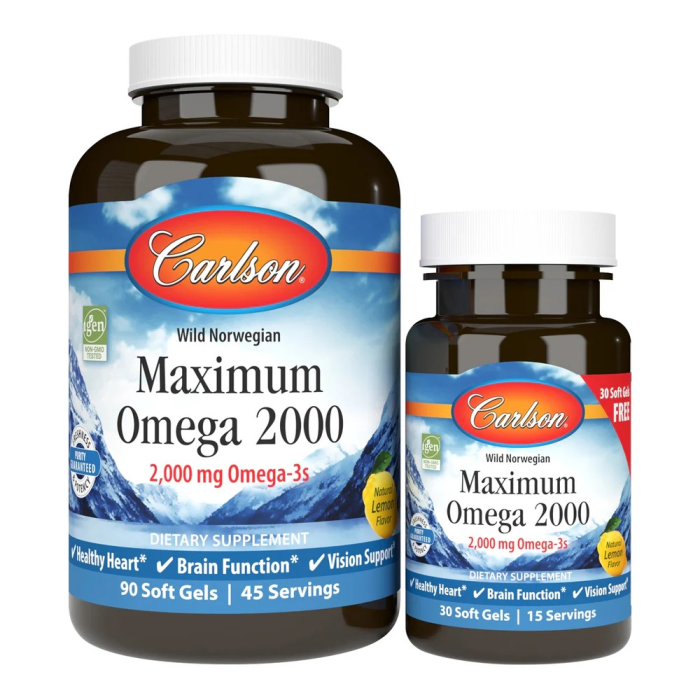 Carlson Maximum Omega 2000, 90 + 30  Softgels - Front view