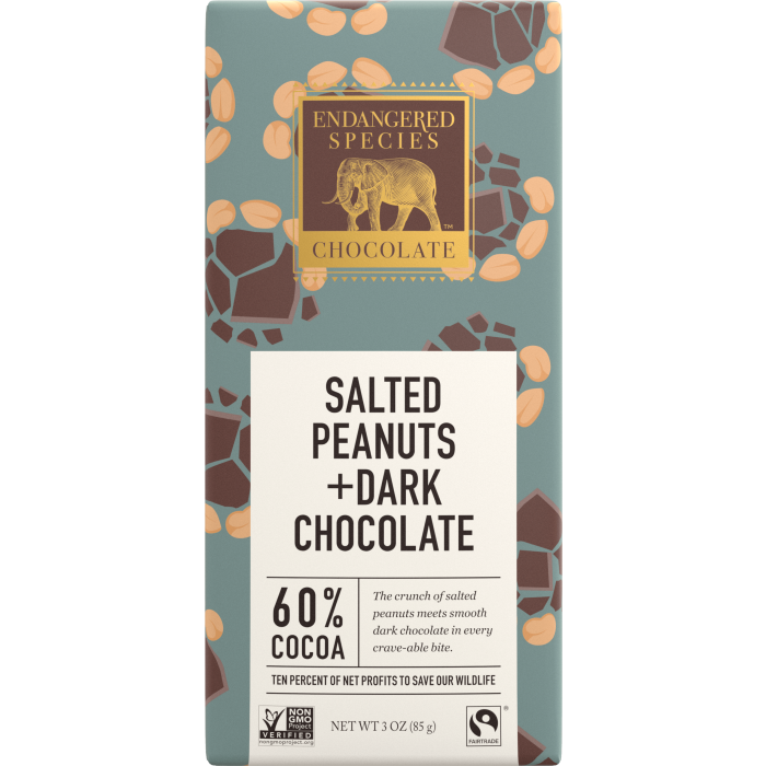 Endangered Species Salted Peanuts + Dark Chocolate, 3 oz.