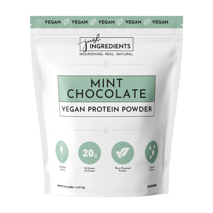 Just Ingredients Vegan Mint Chocolate Protein Powder - Front view