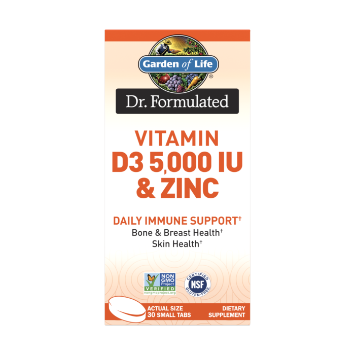 Garden of Life Dr. Formulated Vitamin D3 5,000 IU + Zinc, 30 Vegetarian Tablets