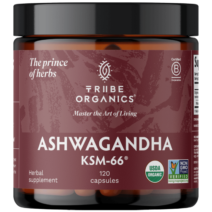 Tribe Organics KSM-66 Ashwagandha Herbal Supplement - Front view