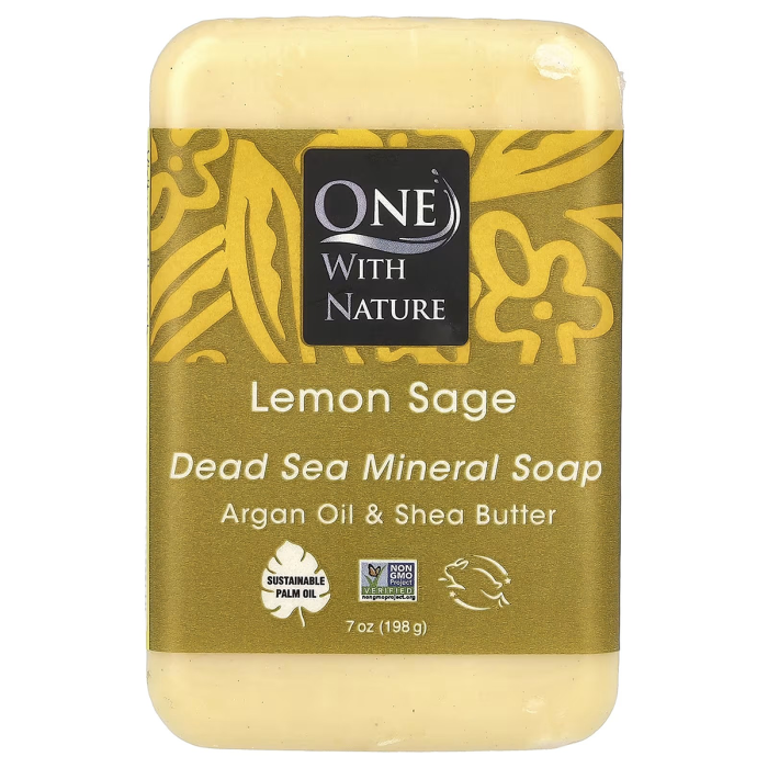 One With Nature Lemon Sage Dead Sea Mineral Soap - Front view