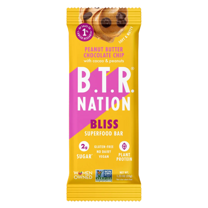 B.T.R Nation Peanut Butter Chocolate Chip Bliss Protein Bar - Front view