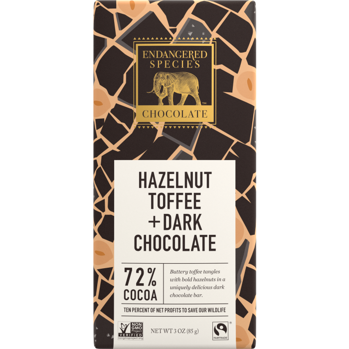 Endangered Species Hazelnut Toffee + Dark Chocolate, 3 oz.