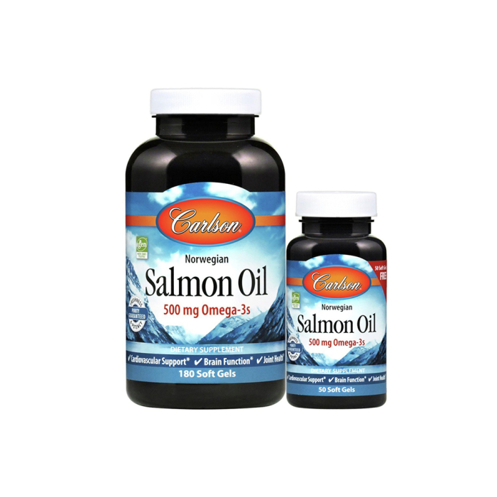 Carlson Norwegian Salmon Oil, 500 mg,180 Softgels + 50 Softgels - Front view