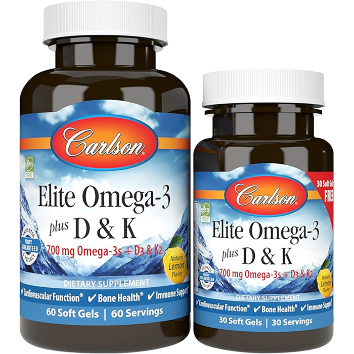 Carlson Elite Omega 3+D&K, 60+30 softgels - Front view