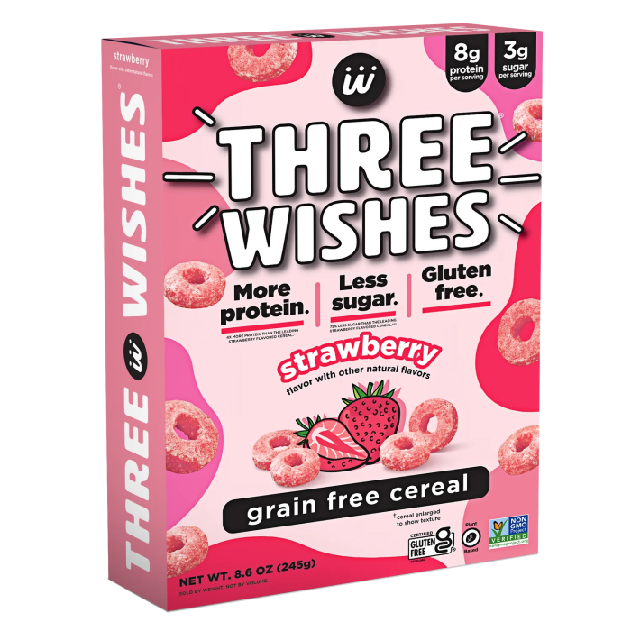 Three Wishes Strawberry Grain Free Cereal - Front view