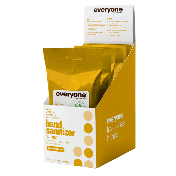 EO Products Coconut + Lemon Resealable Hand Sanitizer Wipes - Front view