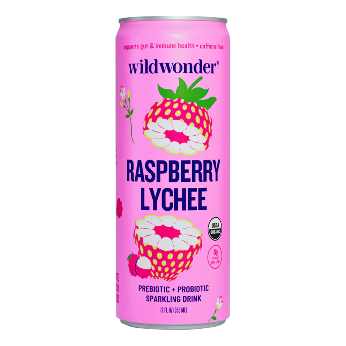 WildWonder Sparkling Probiotic Raspberry Lychee Drink - Front view