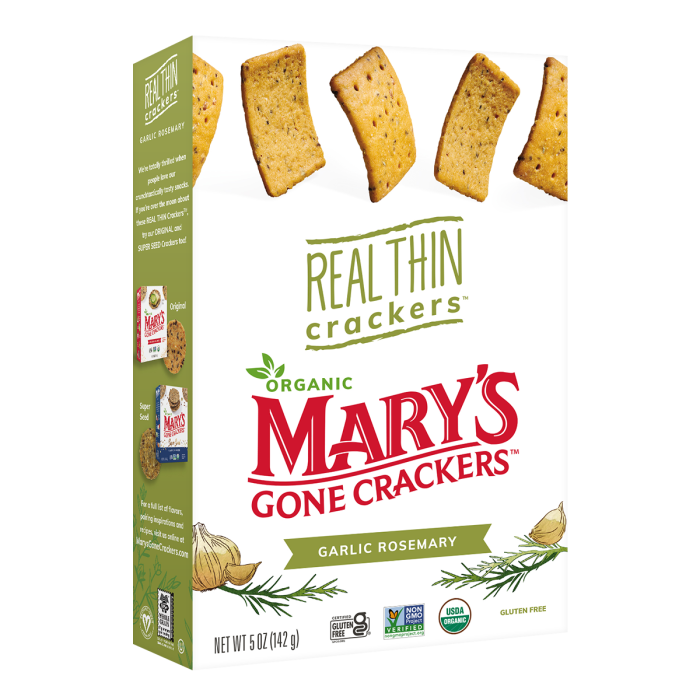 Mary's Gone Crackers Garlic Rosemary Real Thin Crackers - Front view
