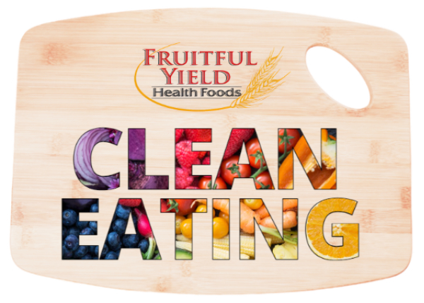 Clean Eating Logo on cutting board