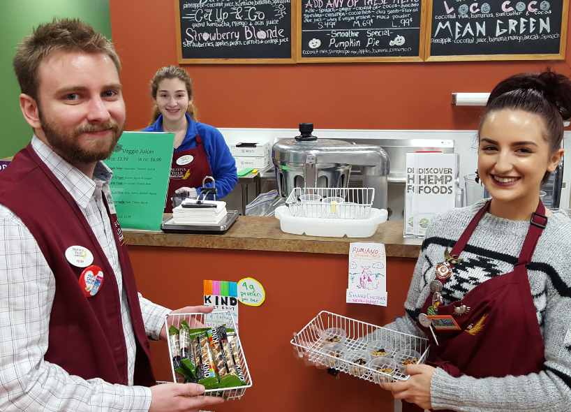 Employees with healthy snacks